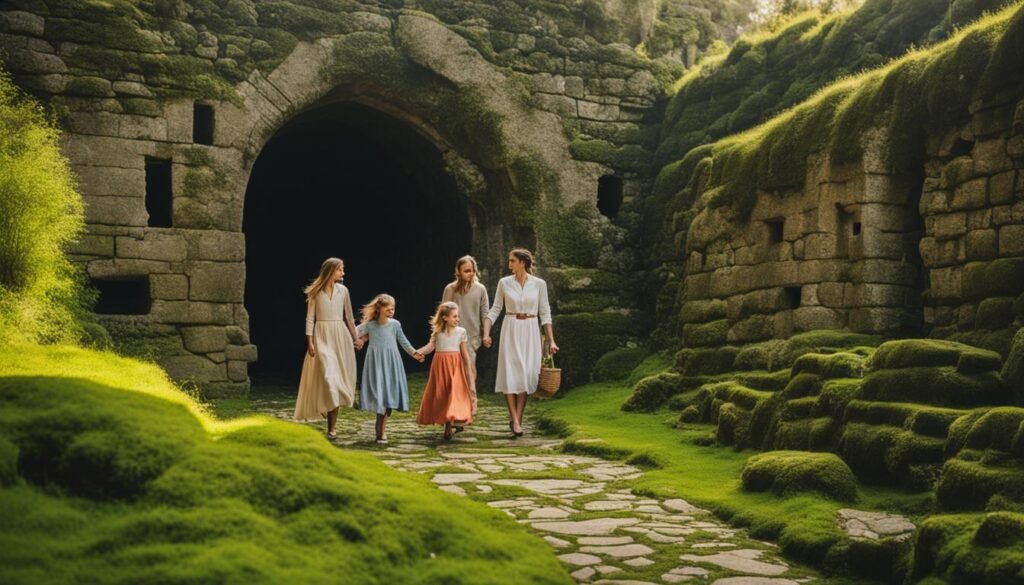 family exploring historical ruins